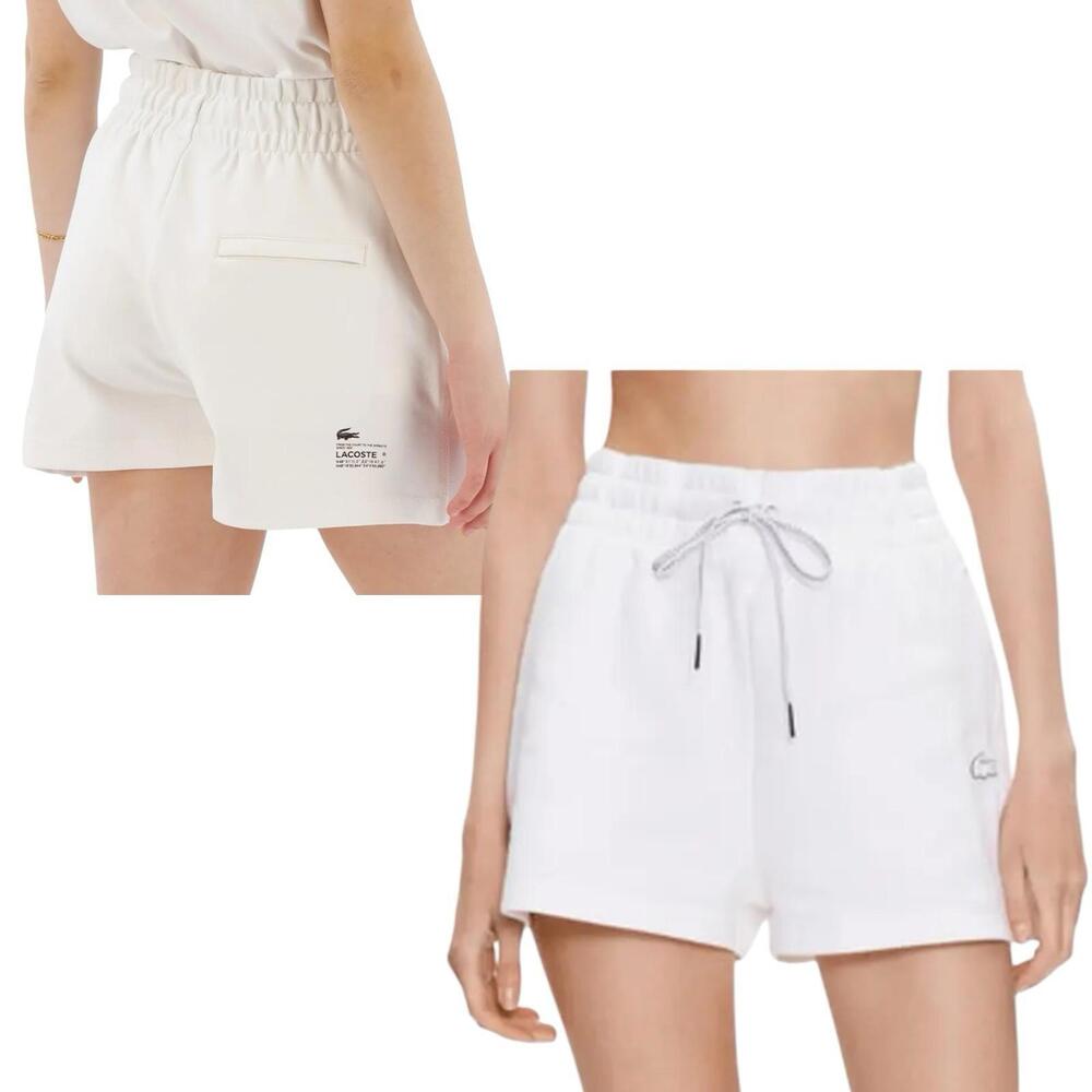Lacoste Shorts Womens White Cotton Jersey Logo Pickleball Sporty GF5378 Size 8